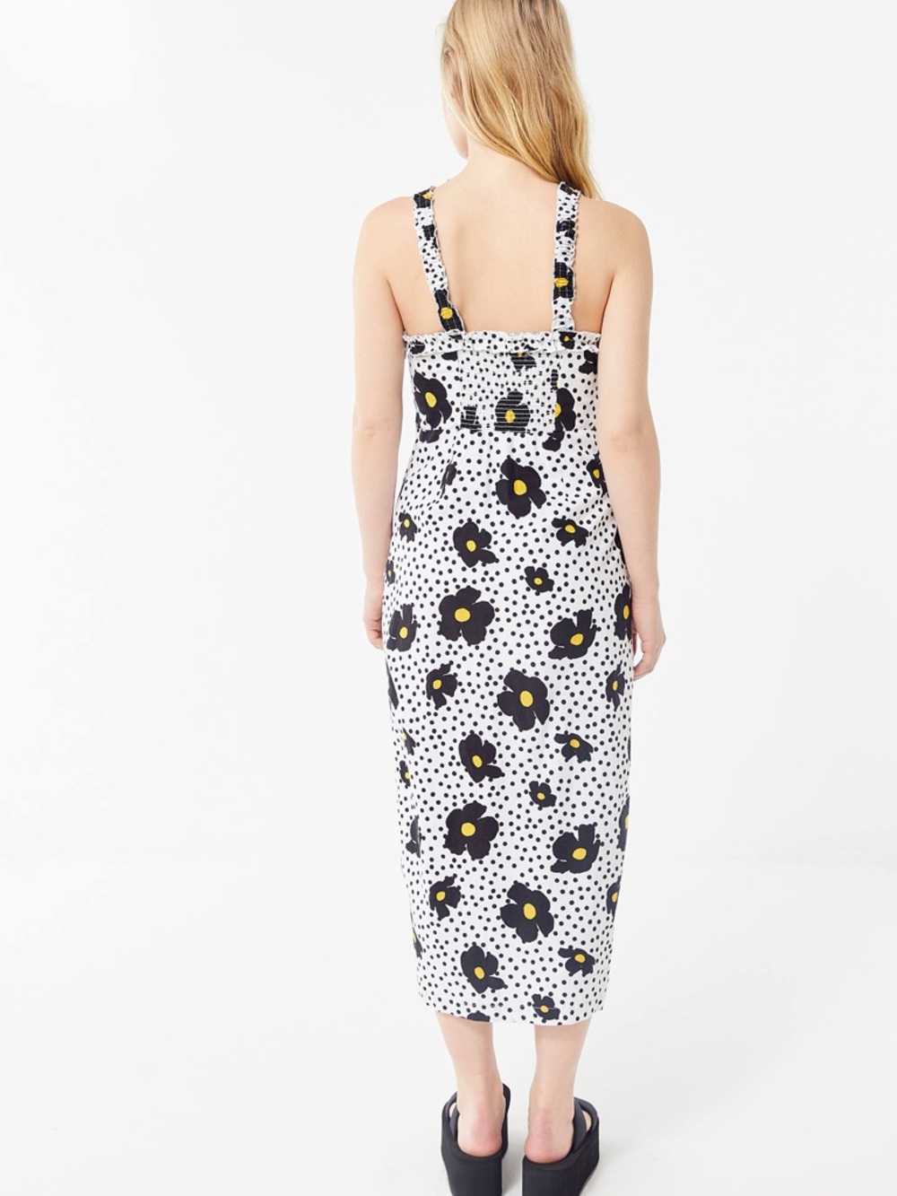 Urban Outfitters UO Remy Linen Ruffle Square Neck Midi Dress Small - Picture 2 of 15